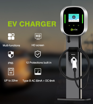 ZENCAR wallbox 6-32A / 22 kW 3 fázisú okos fali töltő 7 méteres Type 2 kábellel (Wifi, applikáció, RFID)