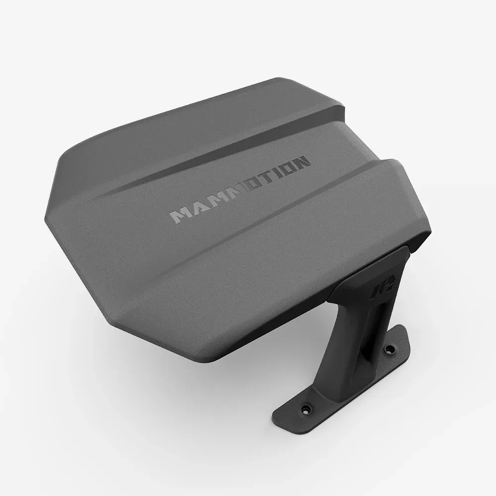 Szürke Mammotion Univerzális garázs felülről: széles tető Mammotion felirattal, fekete oldaltartó rögzítőtalppal